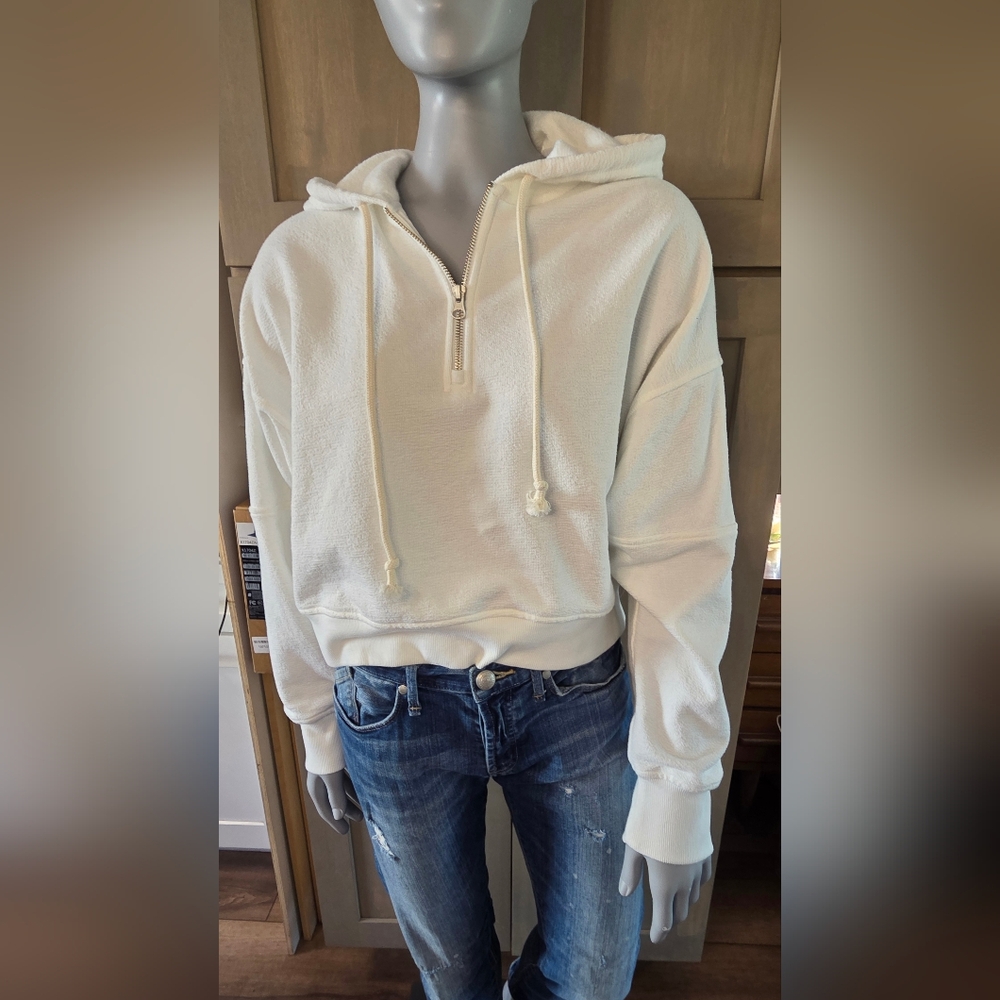 aerie Cream Half-Zip Hoodie Sweatshirt